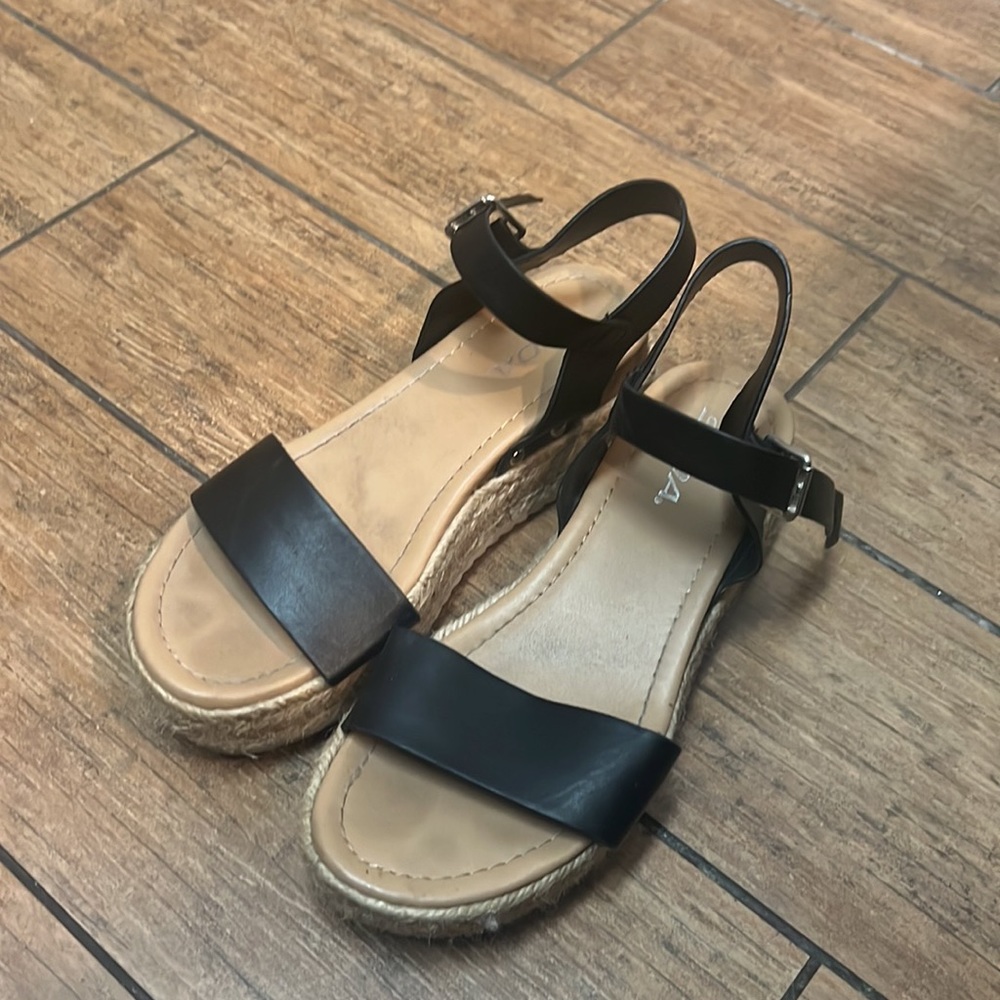 Black wedge sandals